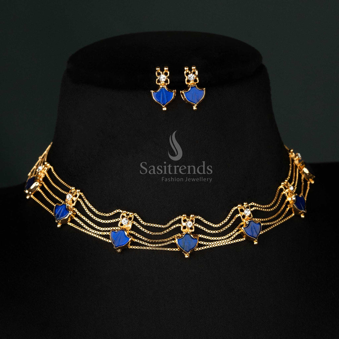 Stunning festive wear Kerala one-gram micro gold-plated 5-layer blue Palakka jewellery set with an ethnic design for special occasions - Sasitrends