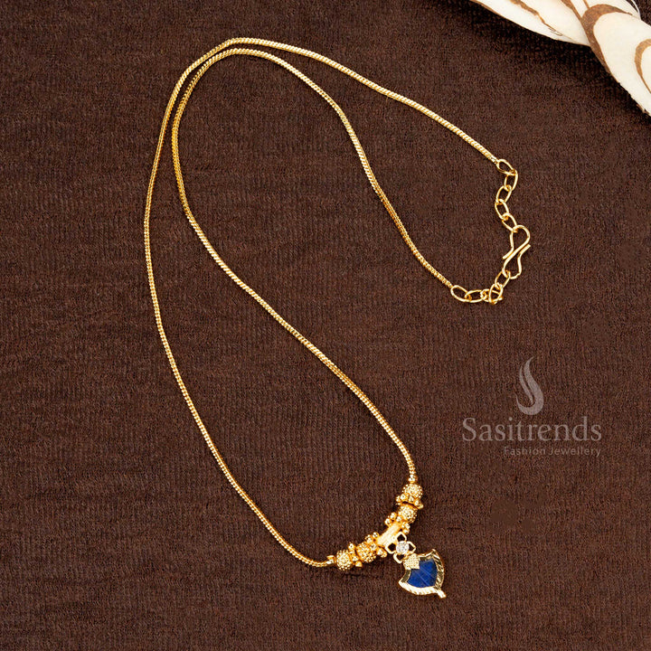 Classic elegance Kerala-style one gram micro gold plated blue Palakka necklace featuring an ornamental ball design - Sasitrends