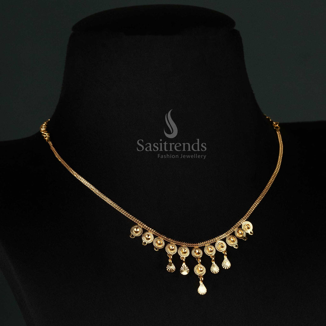 A celestial aura-inspired micro gold plated trendy necklace, beautifully crafted with a modern pendant and floating hanging accents - Sasitrends