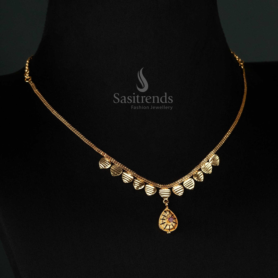 Regal splendor micro gold plated delicate necklace adorned with an artistic pendant and intricate hanging beads, offering a refined and sophisticated look - Sasitrends