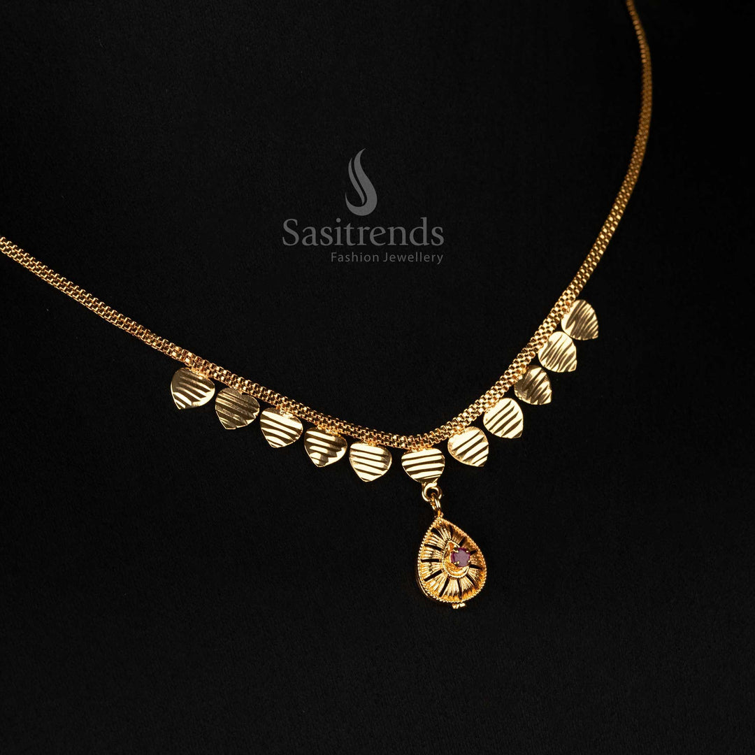 A classic royalty-inspired micro gold plated designer necklace, featuring an ethnic-style pendant with beautifully dangling charms - Sasitrends