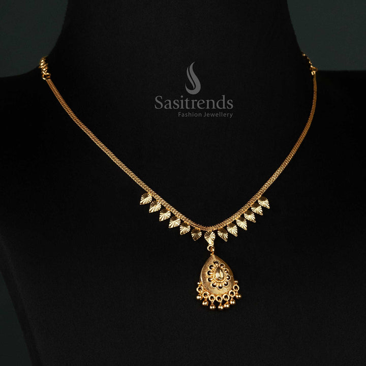 Timeless elegance micro gold plated simple chain necklace designed with an ornamental pendant and stylish hanging elements - Sasitrends