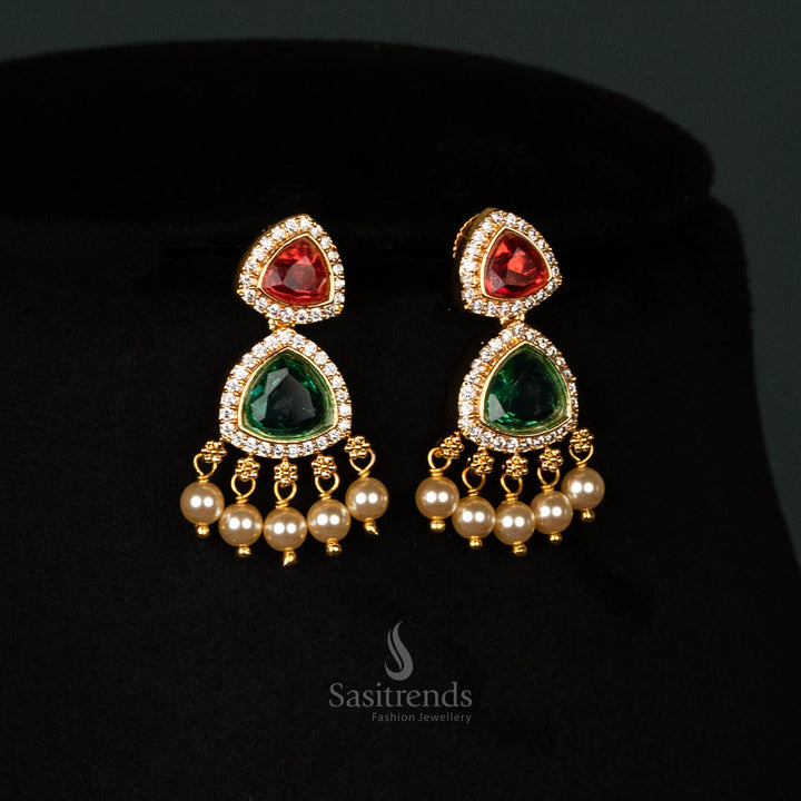 American Diamond Embellished Pearl Necklace Set with Matching Earrings – Sasitrends