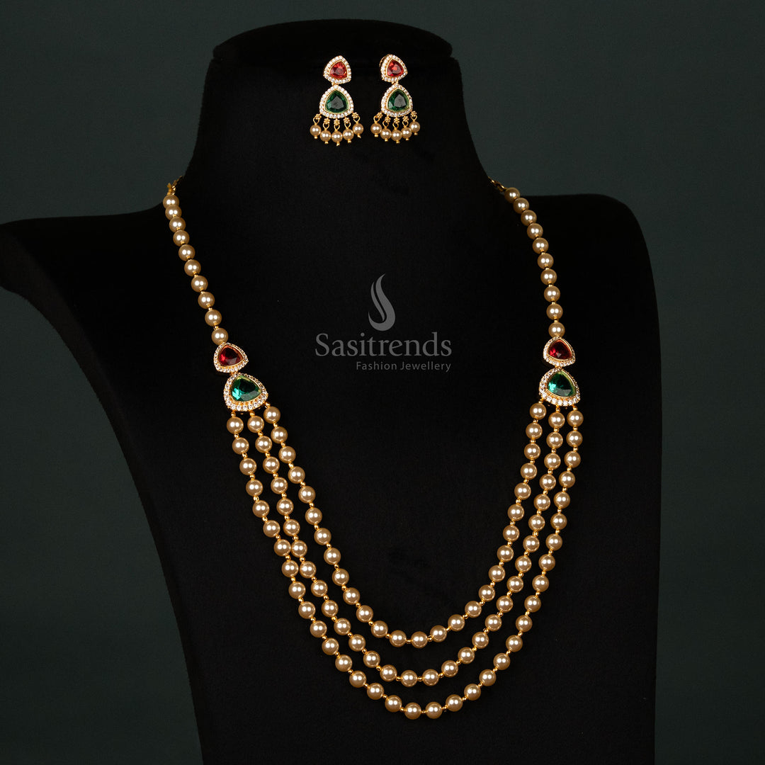 Traditional Micro Gold Plated Ruby Green Pearl Jewellery Set – Festive & Temple Wear – Sasitrends