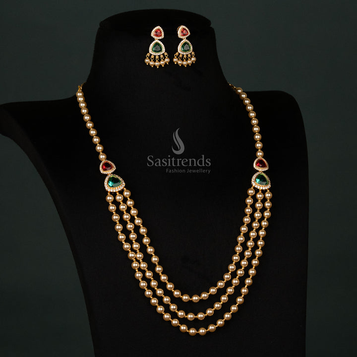 Traditional Micro Gold Plated Ruby Green Pearl Jewellery Set – Festive & Temple Wear – Sasitrends