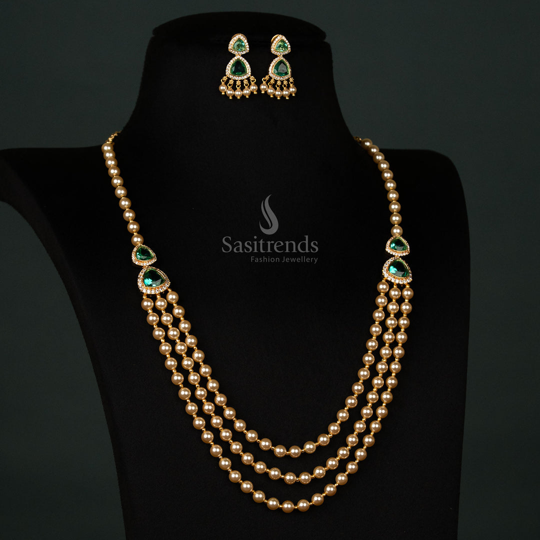 Traditional Micro Gold Plated  Green Pearl Jewellery Set – Festive & Temple Wear – Sasitrends