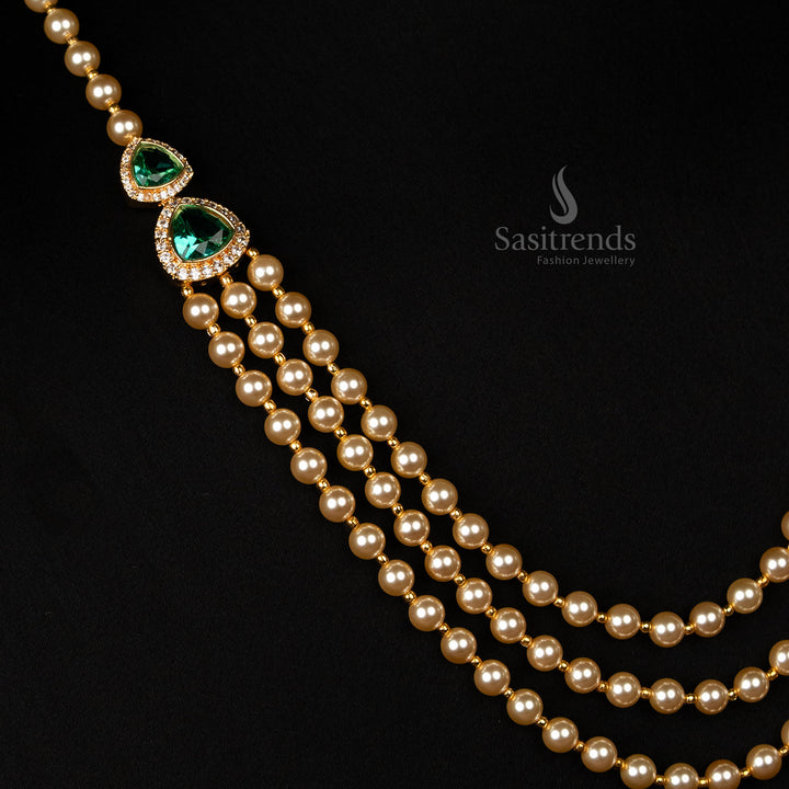 Traditional Micro Gold Plated Green Pearl Jewellery Set – Festive & Temple Wear – Sasitrends