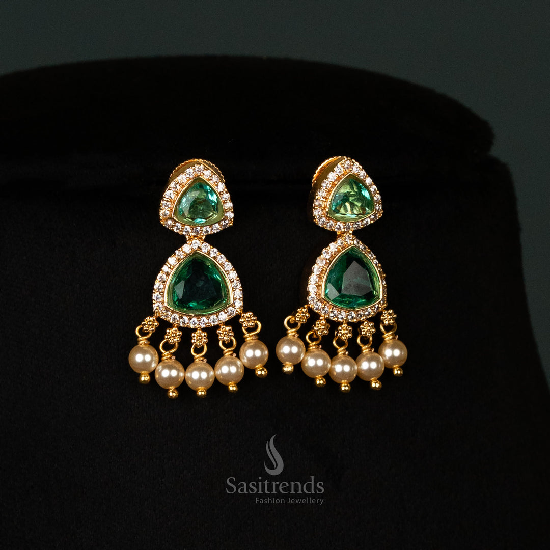 Traditional Micro Gold Plated Green Pearl Jewellery Set – Festive & Temple Wear – Sasitrends