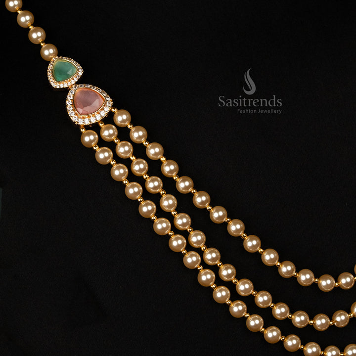 Elegant Micro Gold Plated 3 Layer Pearl Jewellery Set for Weddings – Sasitrends