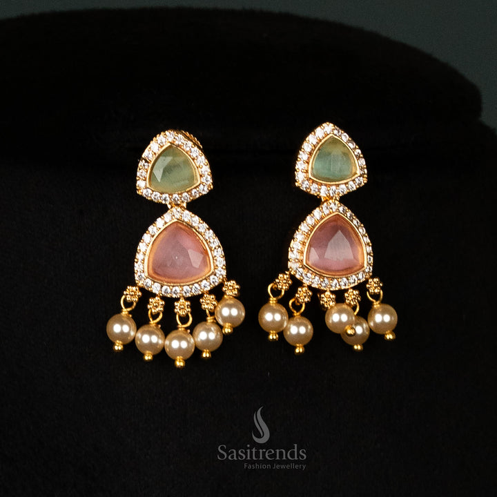 American Diamond Embellished Pearl Necklace Set with Matching Earrings – Sasitrends