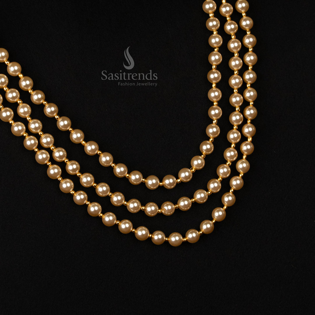 Elegant Micro Gold Plated 3 Layer Pearl Jewellery Set for Weddings – Sasitrends