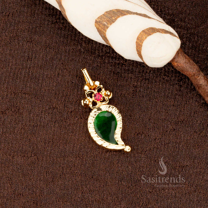 Beautiful Kerala-Style One Gram Micro Gold Plated Small Palakka Pendant with AD Stone  - Sasitrends