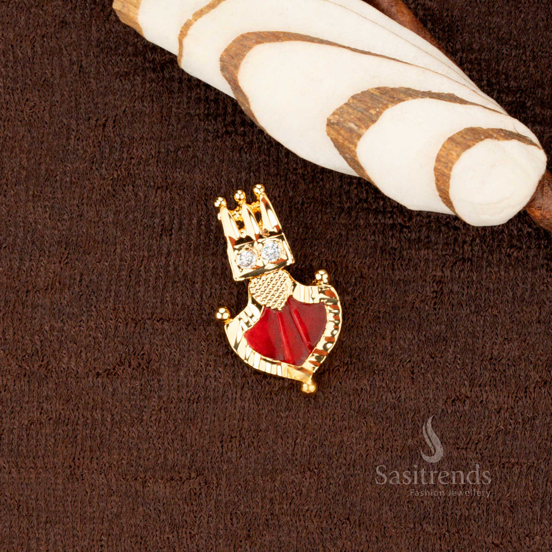 Kerala-style one gram micro gold plated pendant with a vibrant ruby red Palakka stone, accentuated with double AD stones, ideal for traditional and festive occasions - Sasitrends