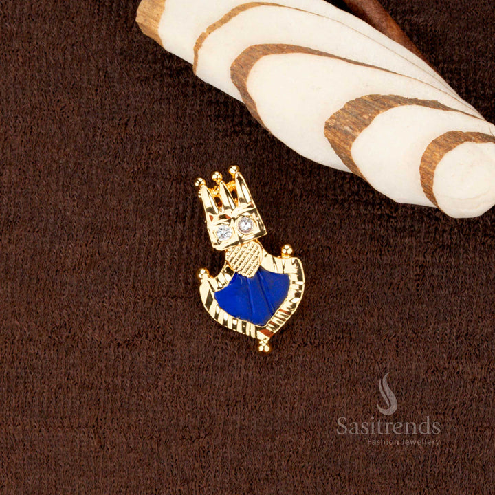 Exquisite Kerala traditional one gram gold plated pendant adorned with sapphire blue Palakka stone and sparkling AD stones, ideal for weddings and celebrations - Sasitrends