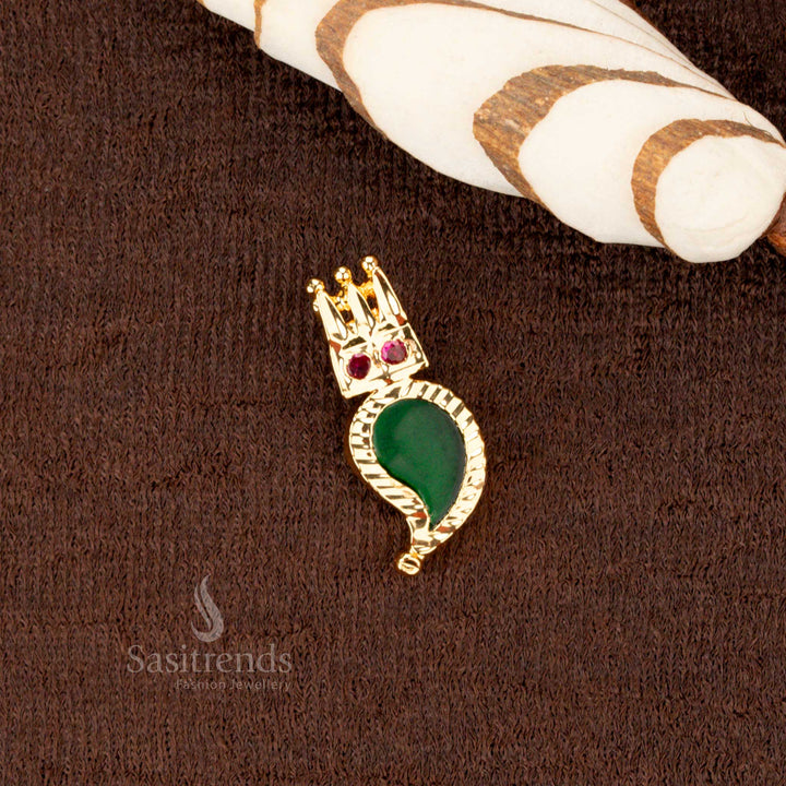 Gorgeous South Indian festive jewelry featuring an olive green Palakka mango pendant with a radiant gold plating and sparkling AD stones for a luxurious ethnic look - Sasitrends