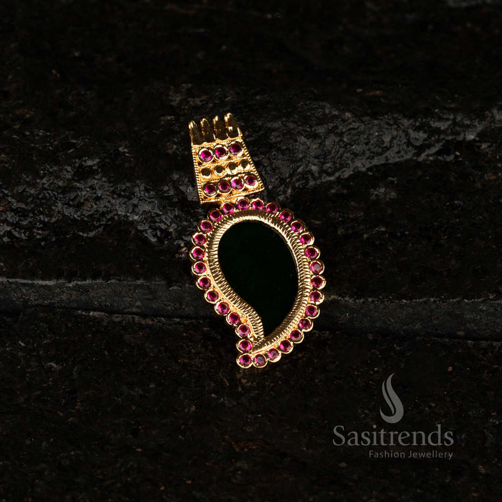 Kerala-Style One Gram Micro Gold Plated Fully AD Stone Studded Palakka Pendant – Traditional & Festive Wear - Sasitrends
