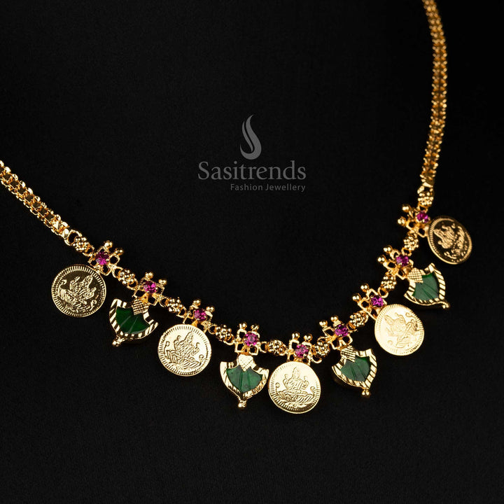 Stunning Kerala Traditional Micro Gold Plated 5 Lakshmi Coin & 4 Katta Palakka Necklace - Sasitrends
