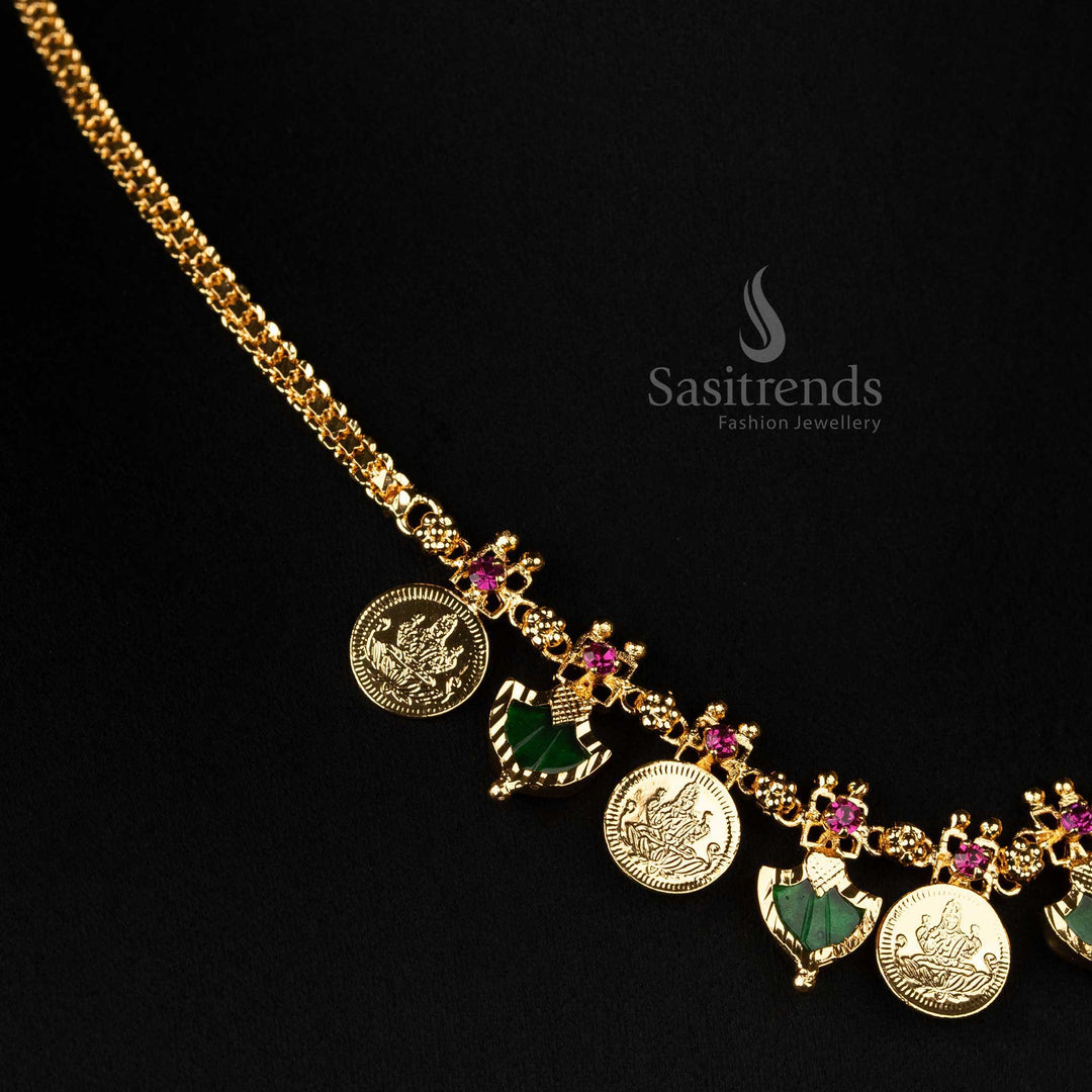 Temple wear 5 Lakshmi Coin necklace, handcrafted with Katta Palakka motifs and micro gold plating – Sasitrends