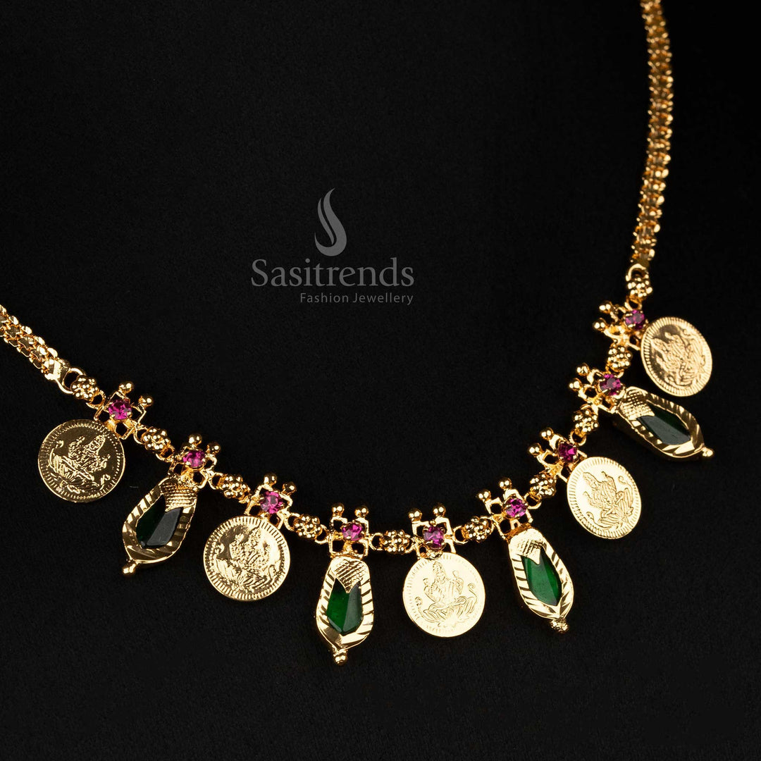 Kerala-style 24-carat pure gold plated 5 Lakshmi Coin Katta Palakka necklace, premium traditional jewellery – Sasitrends