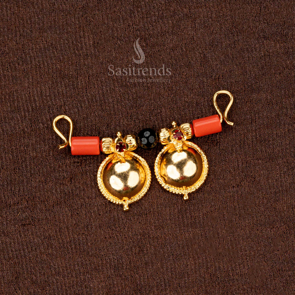 Traditional Thali Pendant with 24 Carat Pure Gold Plating and Red Coral Stones - Sasitrends