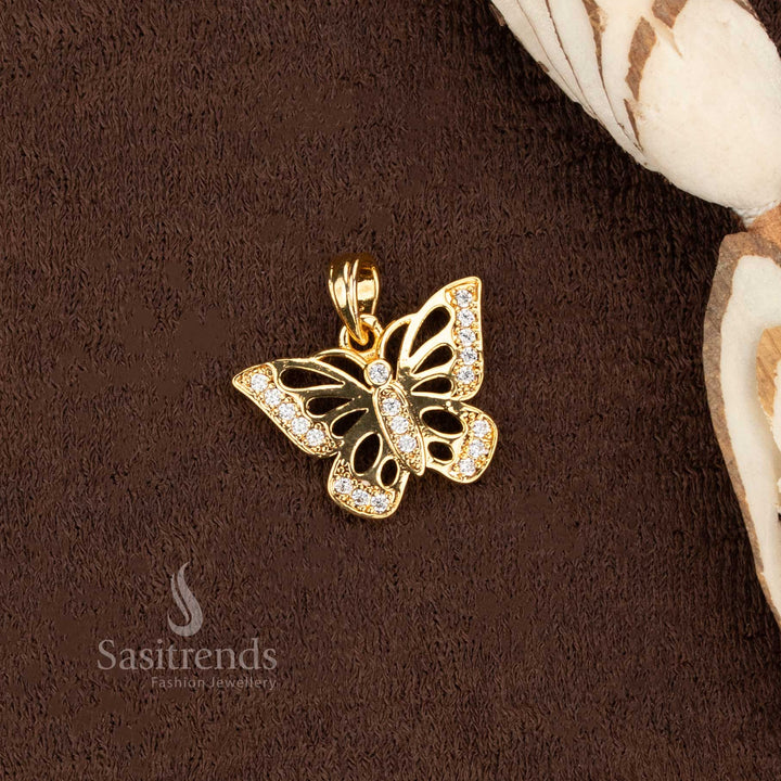 Attractive One Gram Micro Gold Plated AD Stone Butterfly Pendant – 24 Carat Pure Gold Finish - Sasitrends