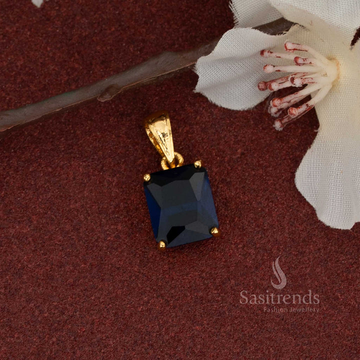 A single square-cut AD stone pendant, micro gold plated to look like real gold, highlighting its classic prong setting and elegant product structure.