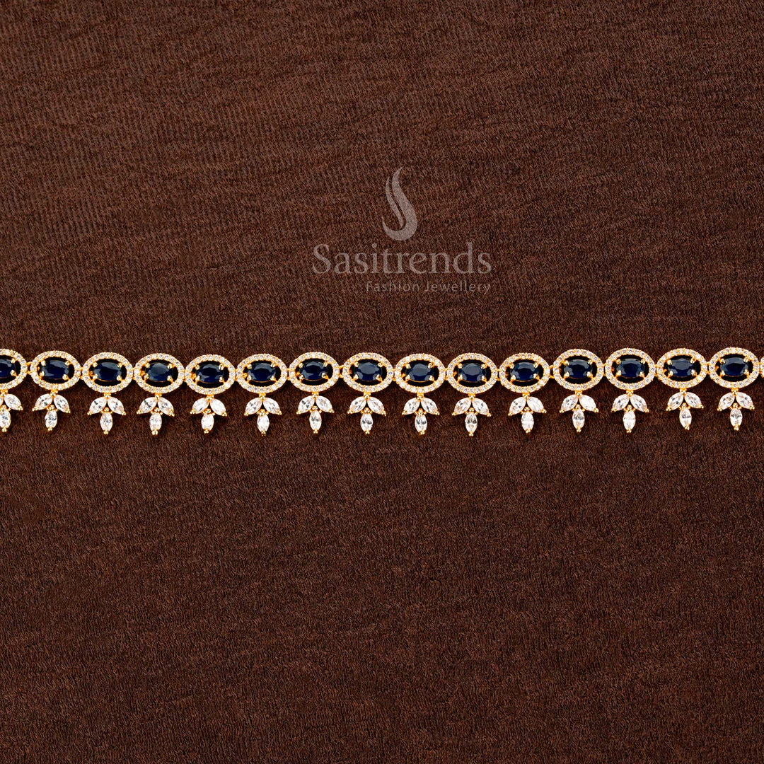 American Diamond Hip Belt with Blue Oval Stones and Central Ring - Sasitrends