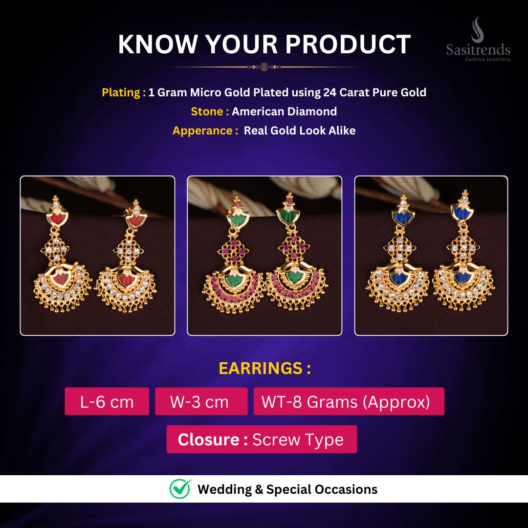 Micro gold plated Palakka Earrings Measurement image - Sasitrends
