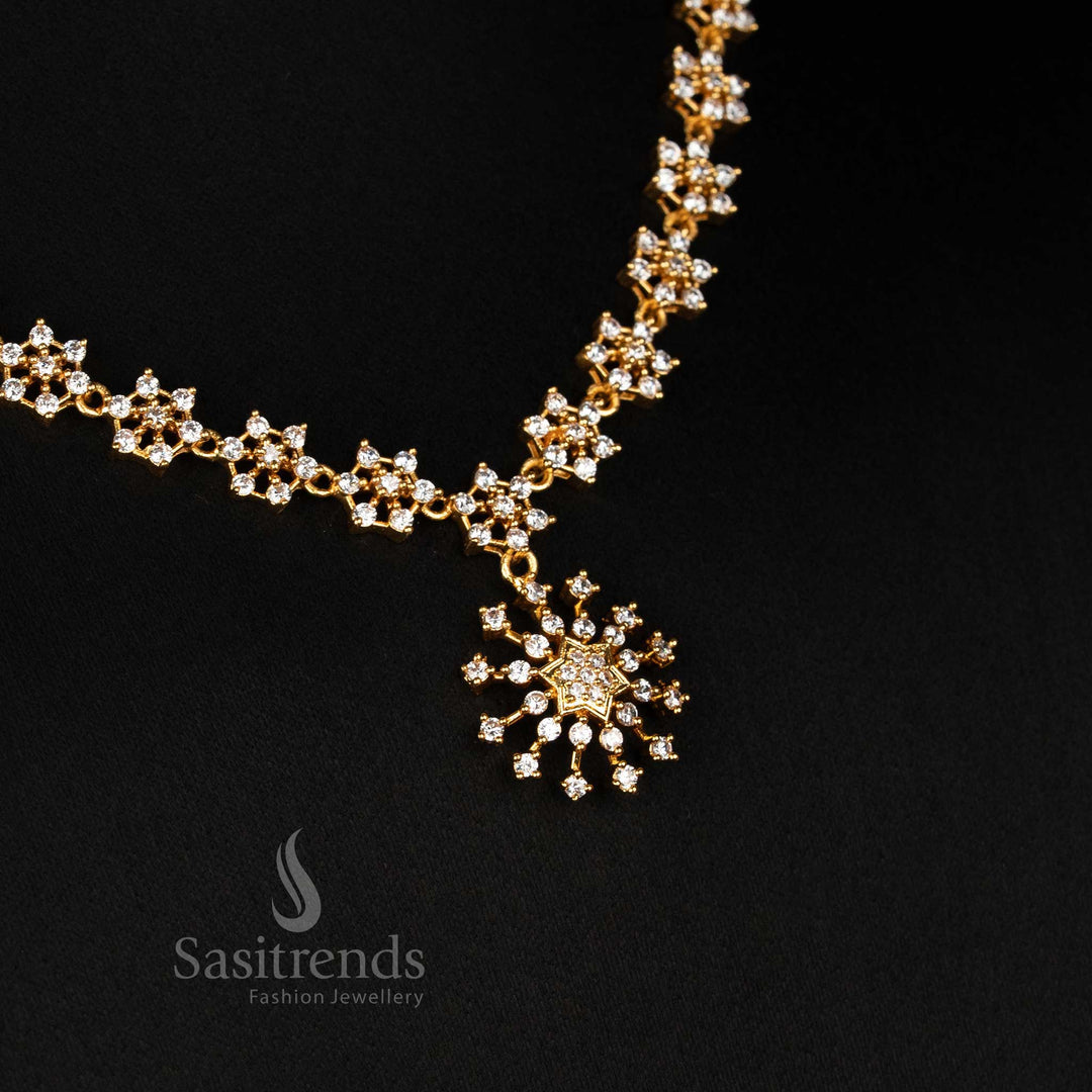 Shimmering American Diamond Micro Gold Plated White Star Floral Necklace Jewellery Set With Grand Finish And Perfect For Festive Wear - Sasitrends