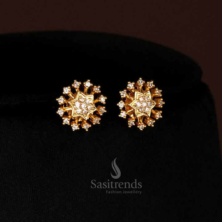 Bridal American Diamond Micro Gold Plated White Star Floral Earrings Set With Sparkling Stones And Temple Inspired Design Motif - Sasitrends