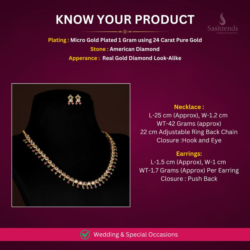 Micro Gold plated AD necklace jewellery set Measurement image - Sasitrends