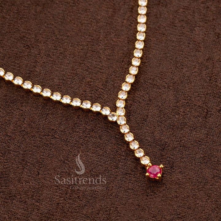 American Diamond Round Stone Micro Gold Plated Elegant Party Wear Necklace - Sasitrends
