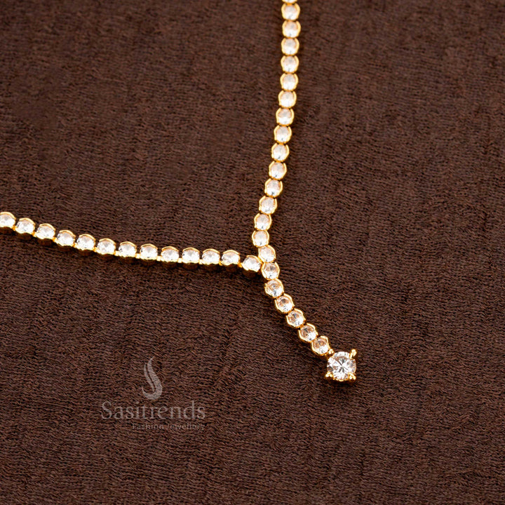 Handcrafted micro gold-plated necklace adorned with dazzling white American Diamond round stones, designed for an elegant and timeless party wear look - Sasitrends