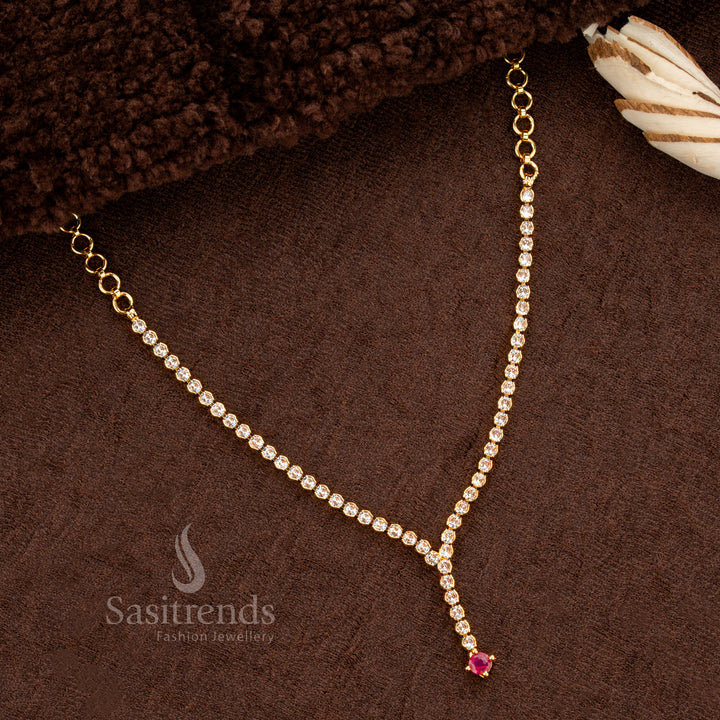 Majestic and regal ethnic necklace with a stunning blend of white and ruby round American Diamond stones, beautifully set in micro gold plating for a timeless appeal - Sasitrends