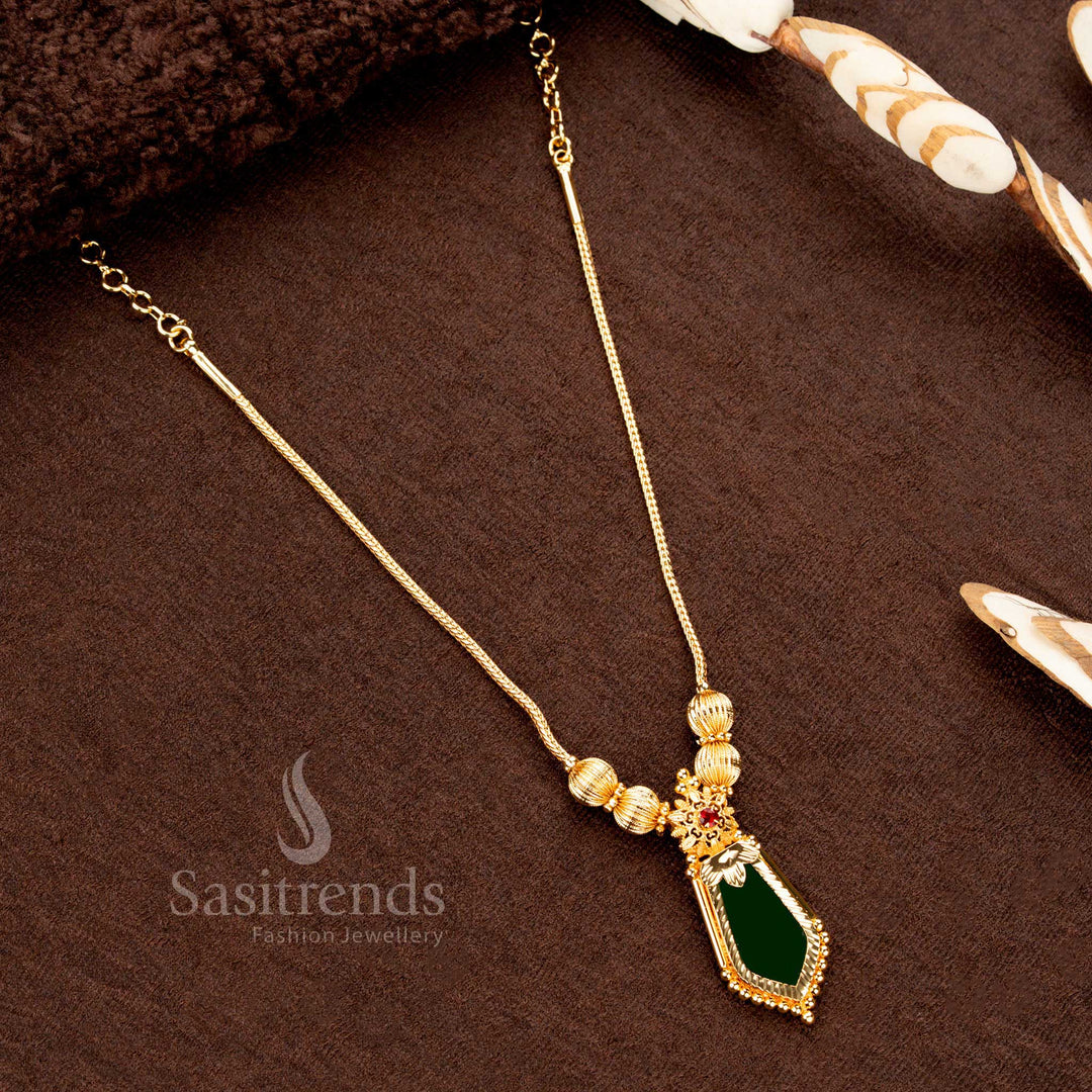 One gram gold plated traditional Palakka pendant with floral pattern and AD stones on micro gold chain – Sasitrends