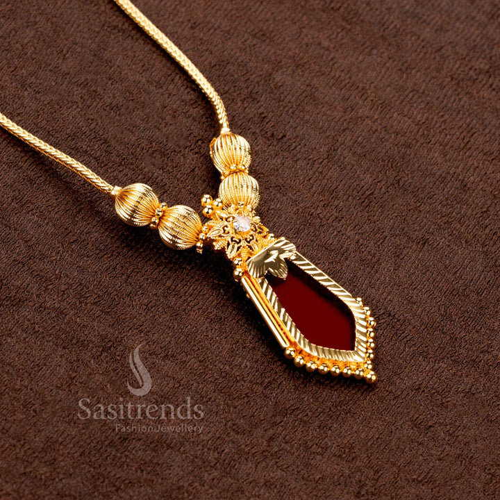 One gram gold plated traditional Palakka pendant with floral pattern and AD stones on micro gold chain – Sasitrends