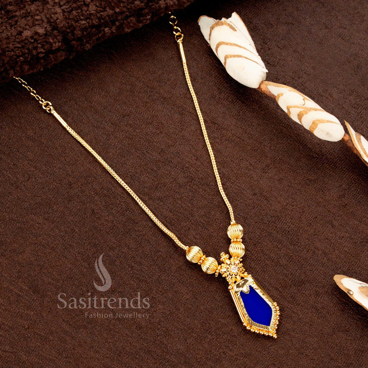 One gram gold plated traditional Palakka pendant with floral pattern and AD stones on micro gold chain – Sasitrends