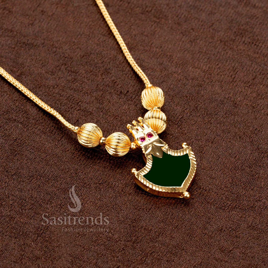 One gram gold plated chain with golden ball detailing and AD-studded crown Palakka pendant – Sasitrends
