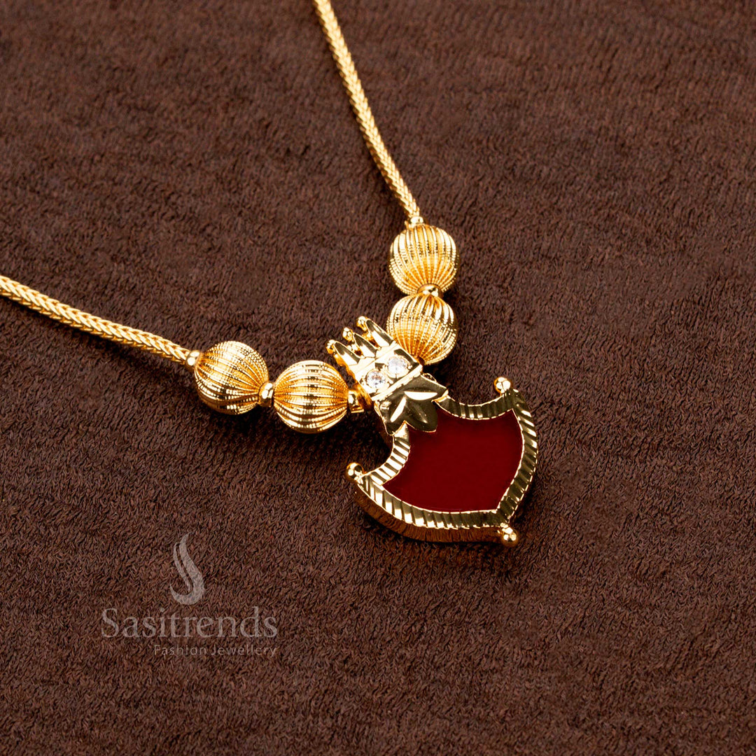 Kerala-style green Palakka necklace featuring shield-shaped pendant and crown design with AD stones – Sasitrends