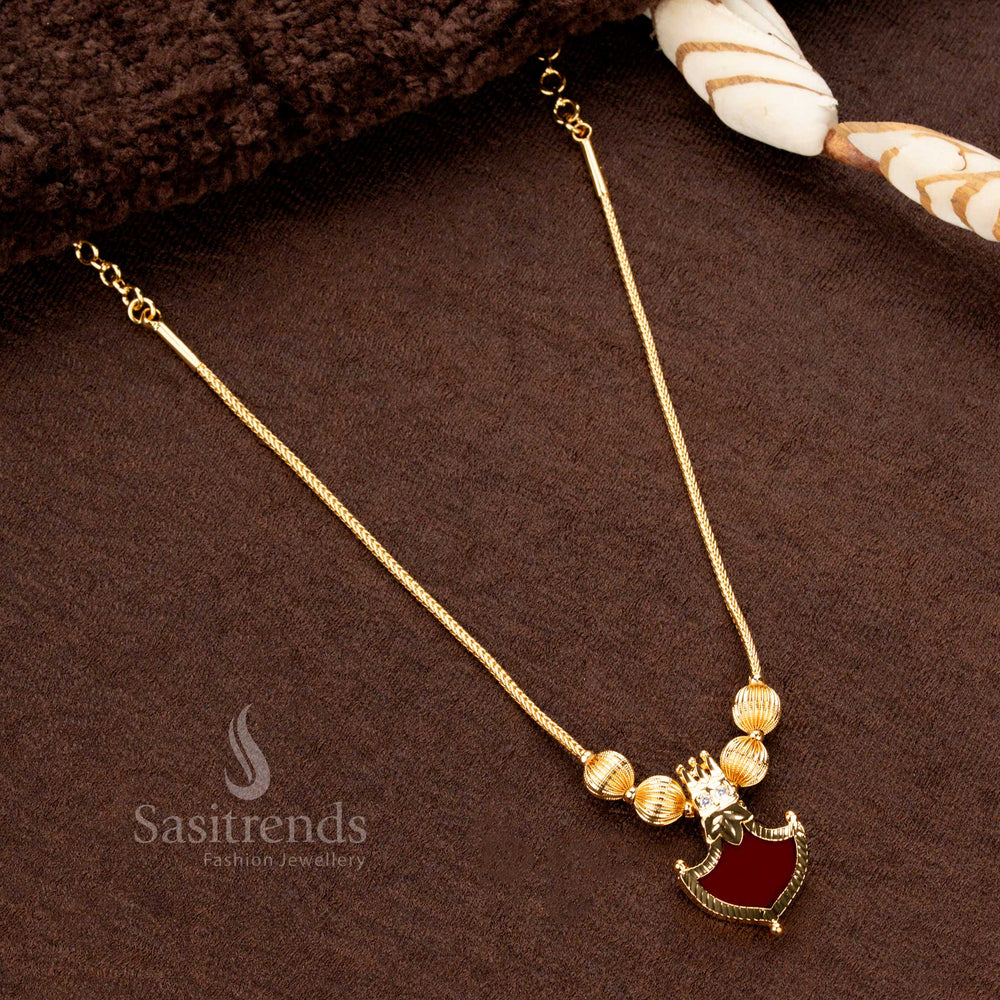 Micro Gold Plated Palakka Pendant Necklace with double-head AD crown and traditional golden beads – Sasitrends