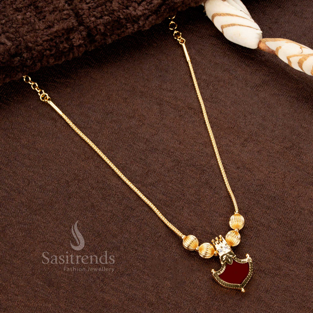 Micro Gold Plated Palakka Pendant Necklace with double-head AD crown and traditional golden beads – Sasitrends