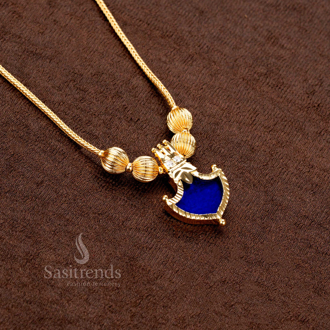 Micro Gold Plated Palakka Pendant Necklace with double-head AD crown and traditional golden beads – Sasitrends