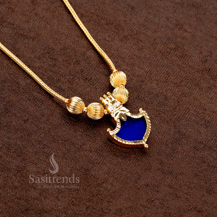 Micro Gold Plated Palakka Pendant Necklace with double-head AD crown and traditional golden beads – Sasitrends