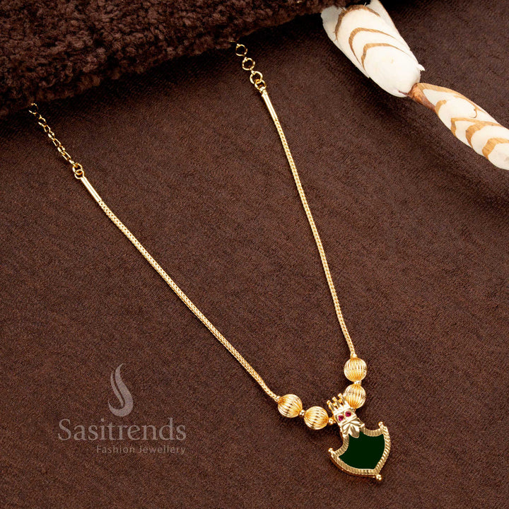 Gorgeous Micro Gold Plated Kerala Palakka Pendant Necklace with Golden Balls and two prominent AD stones  – Traditional One Gram Chain - Sasitrends