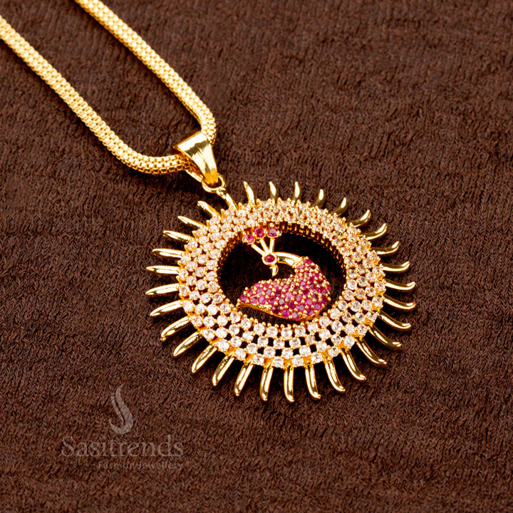 Micro Gold Plated Peacock Pendant Necklace with AD Stones – One Gram Jewellery – Sasitrends