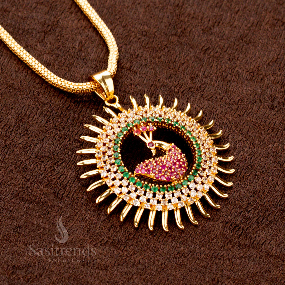 Traditional Peacock Pendant Necklace with Flexible Chain, Micro Gold Plated – Sasitrends