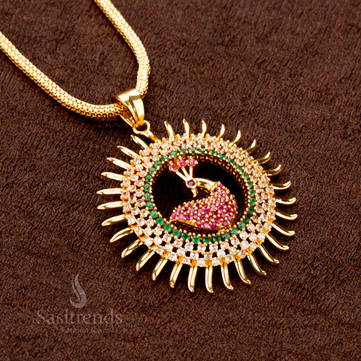 Traditional Peacock Pendant Necklace with Flexible Chain, Micro Gold Plated – Sasitrends