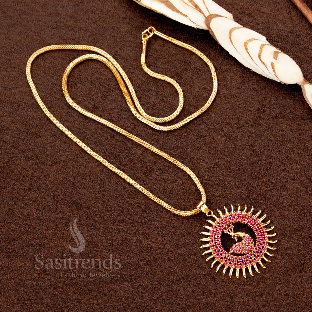 One Gram Jewellery Peacock Pendant Necklace with 24 Carat Gold Look – Sasitrends