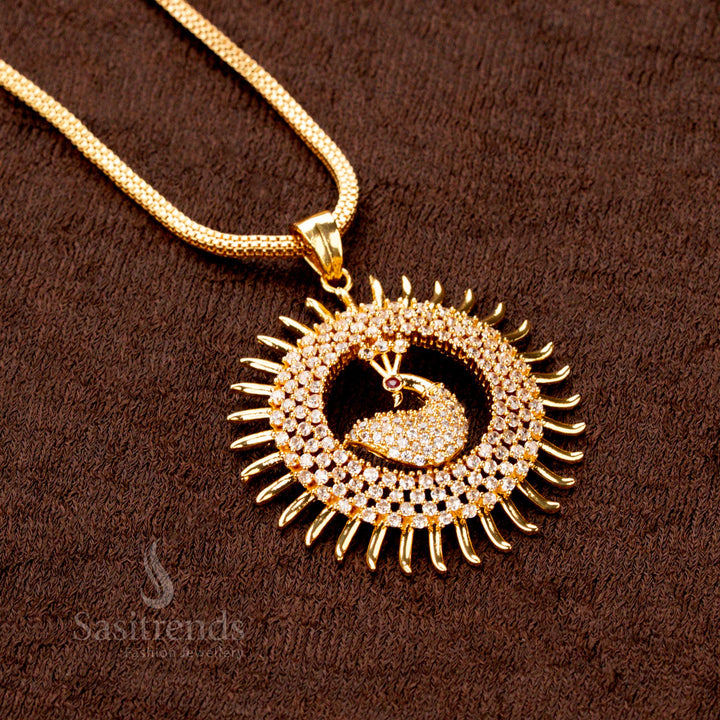 Traditional Peacock Pendant Necklace with Flexible Chain, Micro Gold Plated – Sasitrends