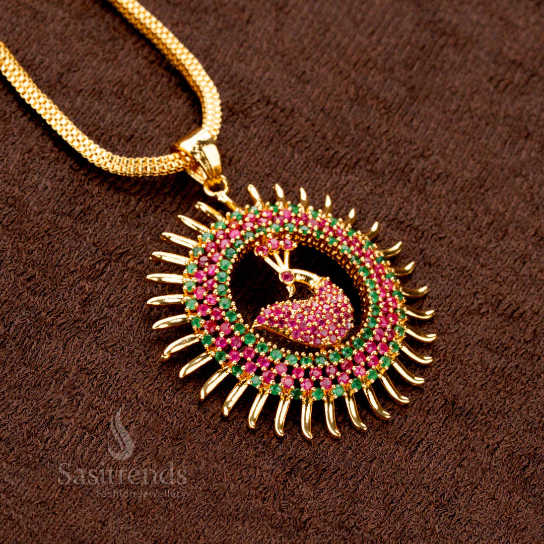 Micro Gold Plated Peacock Pendant Necklace with AD Stones – One Gram Jewellery – Sasitrends
